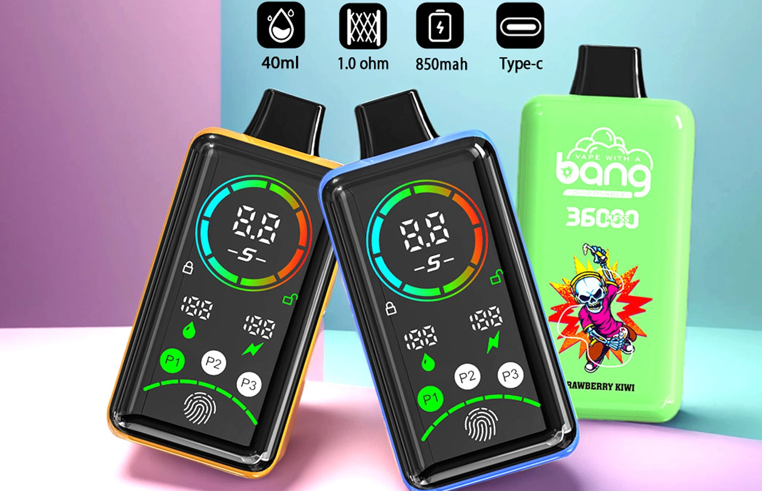 Bang 36000 Puffs 3.6万パフ 指紋認証フルスクリーン大容量VAPE 10本セット