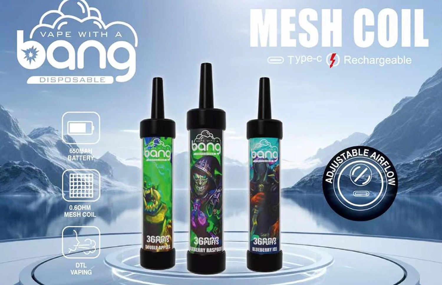 Bang 36000 3.6万パフ デュアルタンクエアフロー調整大容量VAPE 10本セット