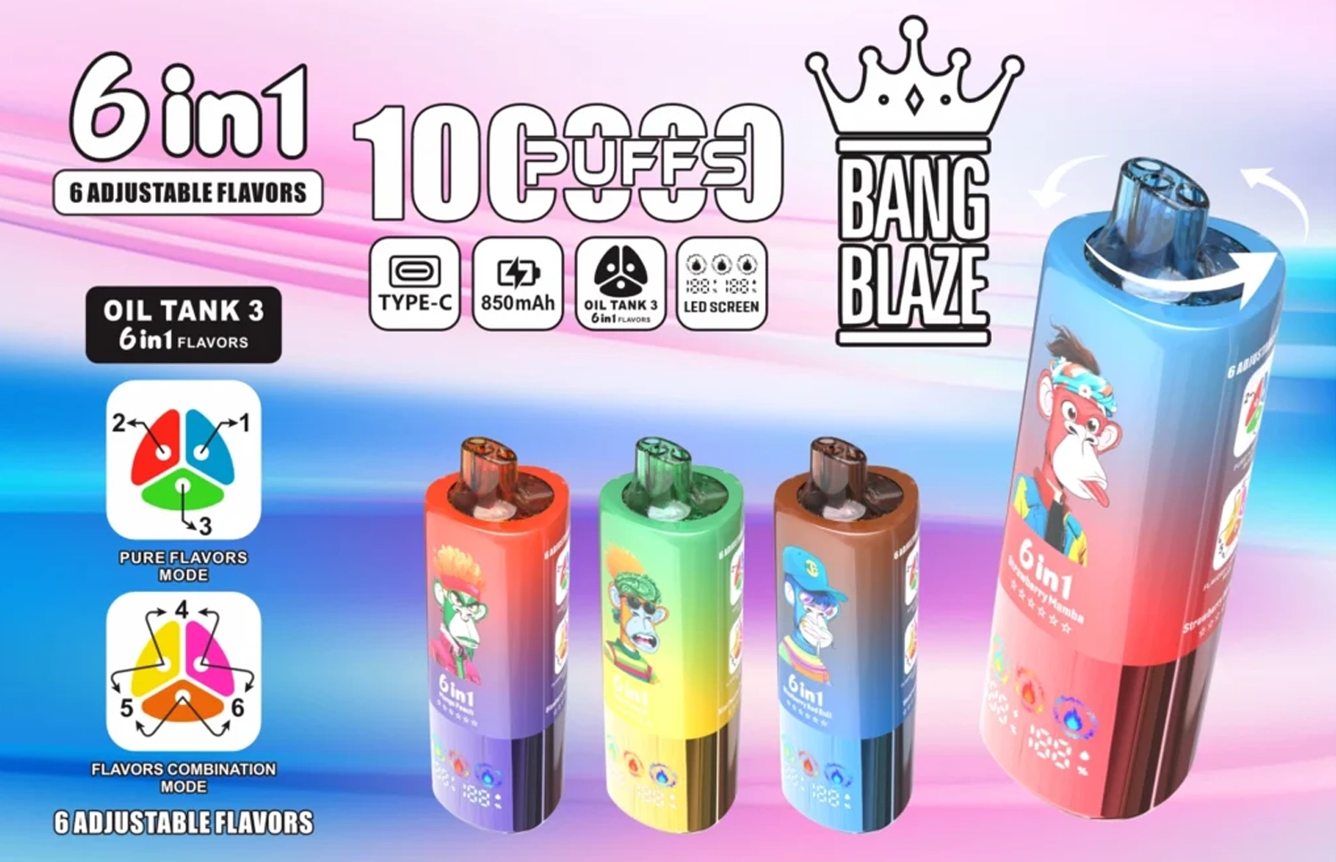 Bang Blaze 100000 10万パフ 6in1フレーバー切替式大容量VAPE 10本セット